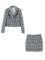 Two Piece Dress 2022 Women Ins Tweed Crop Blazer Coat Long Sleeve Female Outerwear Chic Tops1669732