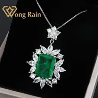 Wong Rain Vintage 100% 925 Sterling Silver Created Moissanite Emerald Gemstone Wedding Pendent Necklace Fine Jewelry Whole LJ201009287f