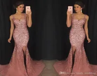 2019 New Mermaid Evening Dress Side Split Perlen Strass -Kristalle Festzug formelle Urlaubsbekleidung Prom Party Kleid Custom Made S6331694