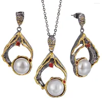 Halskette Ohrringe Set luxuriöse Frauen übertrieben Gothic Pearl Jewelry Engagement Party Drop