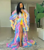 Rainbow Chic Prom Vestres Robe Puff Leas Full Ruffles camadas Veja através da maternidade Vestidos colorido vestido de noite colorido1848595