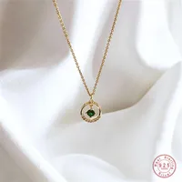 925 Sterling Silver Silver Emerald Crystal Circal Circle Circle Clavicle Chain Necklace Women 14K Gold Plating Party Party Jewelry 210616227N