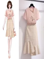 Tileewon artı beden kadın iki parçalı set Korean 2021 moda ofisi bayan elbise tshirt ile balık kuyruğu