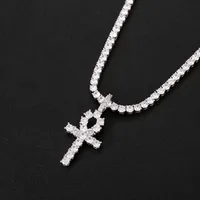 Tasto czcinato cz della vita Egypt Cross Cipndant Necklace 4mm Tennis Chain Sgold Silver for Men Hiphop Jewelry276a