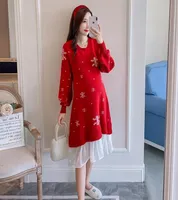 Maternity Dresses Winter Christmas Long Sleeve Gown Pography Po Shoot Knitted Dress Elasticity Autumn Pregnant Clothes
