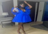 Royal Blue Plus Size Mini Tulle Tutu Robe Deep V Neck Birthday Party Poot Poot Shoot Tulle Bouches Yong Girls Prom Dresswear7663264