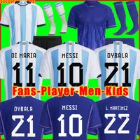 Argentyna koszulka piłkarska koszulka piłkarska 2022 Dybala Martinez Maradona de Paul Di Maria Messis Alvarez Romero 23 23 fanów Wersja graczy Men Kit Kit Sets Skarpetki mundury