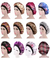 Whole 10pcsLot Women Men Satin Night Sleep Cap Hair Bonnet Hat Silk Head Cover Wide Elastic Band One Size3041313