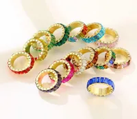 Lost Lady Summer Colorful Rainbow Zircon Wide Rings for Women Ins Fashion Girls Crystal Rings Whole Jewelry Bijoux Love Gift Q