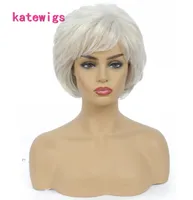 Short Blond Ombre White Color With Bang Curly Wig For Women Synthetic Natural Hair Beauty1212688