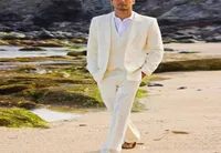 2020 Summer Beach Ivory Linen Men Costumes Suisses de mariage Bridegroom Blazer Groom Slim Fit Casual Tuxedos Homme Mail