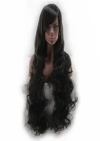 Woodfestival Oblique Bangs Long Black Wig Curly Hair Wig para mujeres Las pelucas de fibra resistentes al calor se pueden te￱ir 80CM8355421