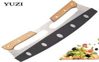 Stainless Steel cake Cutter tool Sharp Pizza Slicer Knives Chopper with Wooden handle Dough Accessories and Blade Cover216q