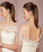 Off épaule sexy bon marché Simple Bridal Bolero Jacket Wraps White Ivory Lace Appliques Tulle Illusion Bouton arrière Formal Bridal Wrap8845723