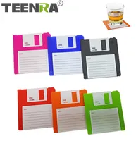 Teenra 6pcs Niet -slip Siliconen schijf Coaster Retro floppy Disk Cup Mat Siliconendrank Coaster Creatieve kantoortheetafel Mat 220504