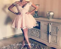 Vintage Pink Lace Short Prom Dress A Line V Neck Homecoming Graduation Party Dress Women Wear Plus Size vestidos de festa6354985