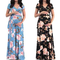 Summmer Stright Maternity Dresses Fashion Embarazo Clothing Vestidos de mujeres embarazadas impresas en V Dresses234i