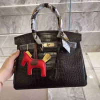 herme birkin Genuine Leather Bags Handbags Handh Same One Shoulder Messenger Crocodile h Women&#039;s Platinum Bag Outlet