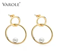 Varole Einfache goldene Farbe Silber geometrisch geometrische große runde Perlenohrringe für Frauen Mode Big Hollow Drop Ohrringe Schmuck