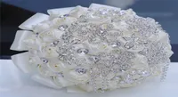 18 cm luxe ivoor zijden roos bruiloft bloemen kristalbroche bruids vasthouden bloemen kwastje vol diamanten steek bruiloft boeketten9021227