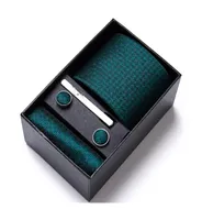 Neck Tie Set 65 Colors Whole High Quality 75 cm Jacquard Tie Handkerchief Cufflink Set Necktie Box Wedding Accessories Fit For