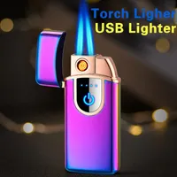Creative Electric Wungsten USB LIGHTER FORCH JET JET Double Flame Refillable Lighters с газообразным ветрозащитным Winduction Multifunctional333M