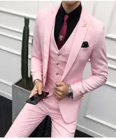 Fashion Pink Groom Tuxedos Peak Lapel Groomsmen Mens Wedding Dress Excellent Man Jacket Blazer Business SuitJacketPantsVestTie3026860