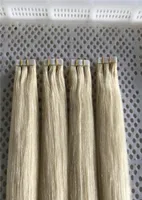 Lummy Remy Human PU Hair Extensions Tape Extensiones de cabello 14Quot26quot 40pcs 100gset Color60 Platinum Blonde Tape in Hair EX9834770