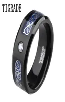 8mm Cubic Zirconia Blue Carbon Celtic Dragon Tungsten Carbide Ring Men Engagement Wedding Band Rings Of Honor Anillos Hombre C19042563544