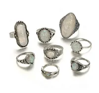 Tocona Vintage Antique Silber Farbe Ringe Sets Bunte Opalkristallstein Schnitz
