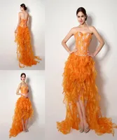 2015 مصمم ثياب راقصة منخفضة في الأسهم رخيصة الكريستال السمكة الكريستالية روكيد برتقالي أورجانزا الحفلات ضمادة مثير DR2529727