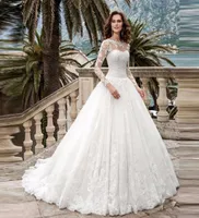 Scoop Aline Long Sleeves Lace Applique Wedding Dress 2021 Bridal Gowns Vestido de Casamento8025805 참조
