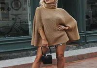 Women New Sweaters Solid Color Pullover Acrylic Winter Casual Knitted Turtleneck Poncho Cape 2019 Female Sweaters7461581