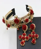 Barokke hoofdband kroon breder dan het vintage metaalrode kruis windbloem tiara bruids accessoires8069138