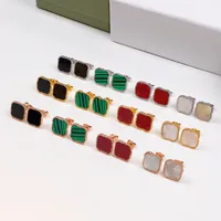 Designer 14K Gold Stud ￶rh￤ngen Kvinnor ￤lskar fyrbladkl￶verskal￶rh￤ngen mode br￶llop ￶rh￤nge smycken