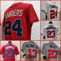 24 Deion Baseball Jersey 23 Harris II 27 Riley Acuna Jr. Gray Red White Mens Stitched Baseball Jerses Exmbroided 2023 New