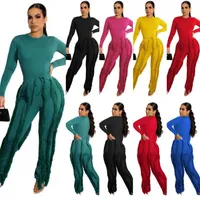 Diseñador Mujeres Tassel Pantalones de dos piezas Damas Damas de manga larga Bodysuit Top y pantalones de cordón