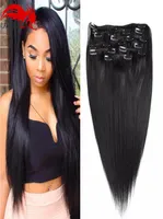 Hannah -Produkt Straight Brasilianer Nicht -Remy -Haare 1b natürliche schwarze Farbe menschliches Haarclip in Erweiterungen 70 Gramm 12 bis 26 Zoll3737404