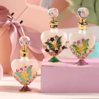 60 X Glass Perfume Bottle 10ml Metal Butterfly Decor Heart Shape Container Crystal Cap Refillable Essential Oils Containers