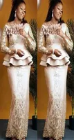 Aso Aso ebi Style Mermaid Dresses 2022 Pink Satin Long Sleeves Lace Plus Plus Size Assial Evening Victors Robe3322943