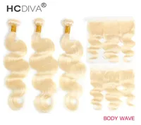 Peruanska mänskliga hårbuntar med spets frontala Eer till örat 613 Blond 13x4 Transparent HD Curly Wet and Wavy Water Wave Body Straigh1341812