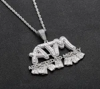 Iced Out Baguette ATM Letters Pendant Necklace Addited to Money Gold Color Plated Cubic Zircon Hip Hop Jewelry6306569