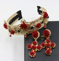 Barokke hoofdband kroon breder dan het vintage metaalrode kruis windbloem tiara bruids accessoires9358669