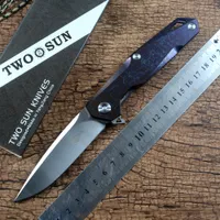 TWOSUN Flipper Folding Knife D2 Blade Ball Bearing Washer Colorful Titanium Handle EDC Tools Outdoor Camping Hunting TS21