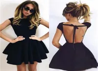 2018 CAP Sleeve Mini Party Dress رخيصة قصر Prom Cocktail Vorts Evening Wear Sexy Open Open Back Little Black HomeComing Dresse2702383