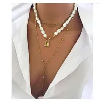 Chains 2022 Designer Original Multi-layer Irregular Pearl Metal Bead Chain Lock Ladies Jewelry Necklace Factory Direct