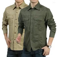 Chemises d￩contract￩es pour hommes chemises de randonn￩e en coton masculin printemps automne ext￩rieur ext￩rieur respirant la p￪che sportive ￠ manches sportives militaire tactique 6xl