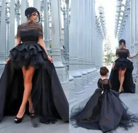 2019 Black Mother And Daughter Matching Dresses for Prom Top Quality Ruffles High Low Skirt Satin and Tulle Long Sleeve Kids Pagea7457513