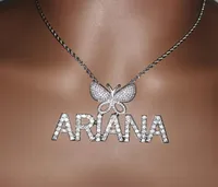 Custom Mini Initial Letters With Buttterfly Bail Pendant Micro Paved CZ Personalized Name Plated Necklace Hip hop Jewelry3559497