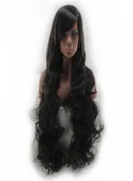 Woodfestival Oblique Bangs Long Black Wig Curly Hair Wig para mujeres Las pelucas de fibra resistentes al calor se pueden teñir 80cm4638475